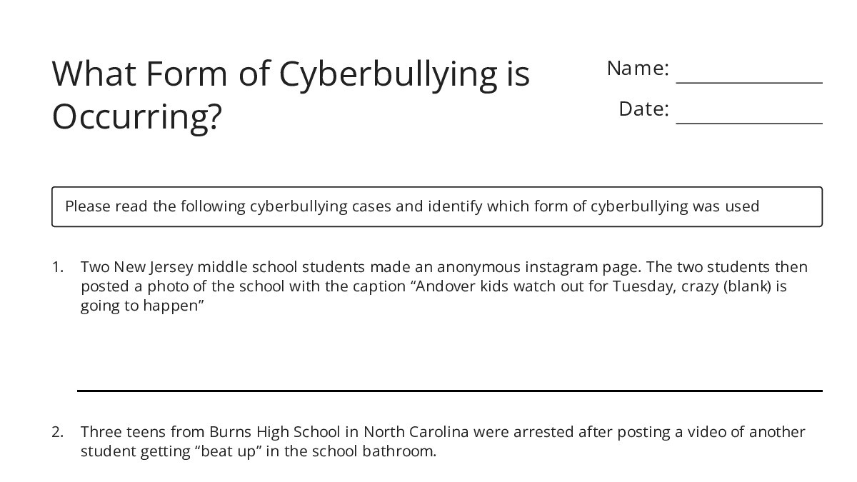 What Form of Cyberbullying is Occurring? - My Worksheet Maker: Create ...