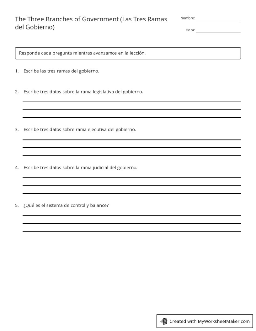 The Three Branches of Government (Las Tres Ramas del Gobierno) My