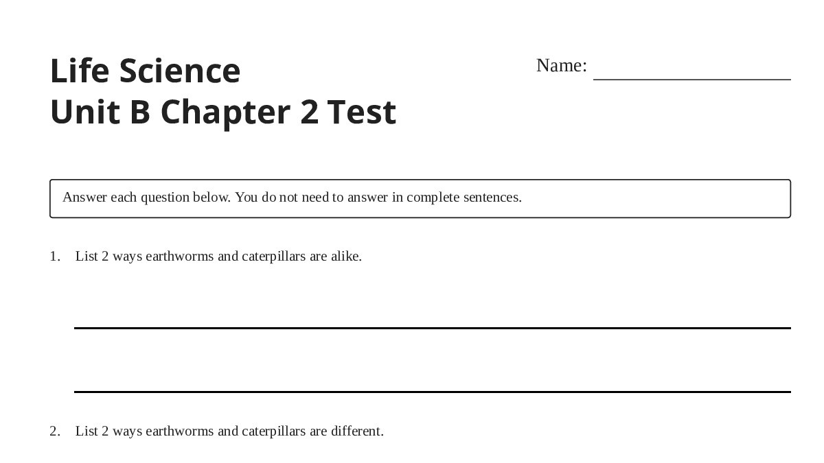Life Science Unit B Chapter 2 Test - My Worksheet Maker: Create Your ...