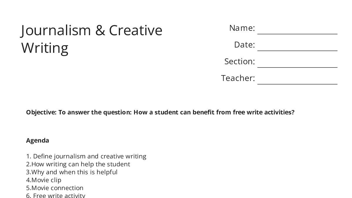 Journalism Creative Writing Journalism & Creative Writing - My Worksheet Maker: Create Your Own ...