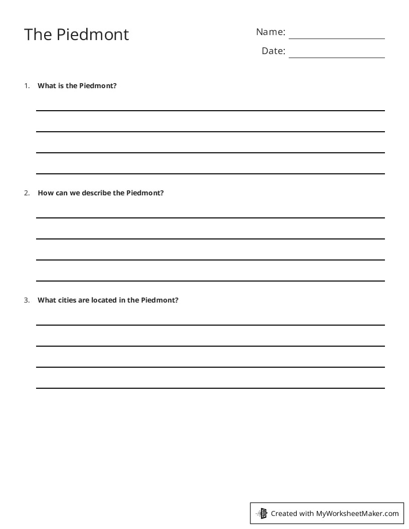 The Piedmont My Worksheet Maker Create Your Own Worksheets