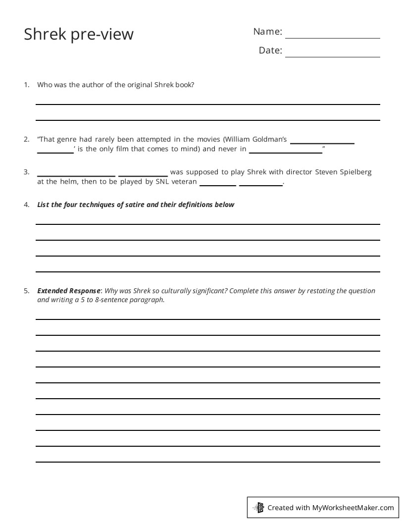 Shrek pre view my worksheet maker create your own worksheets