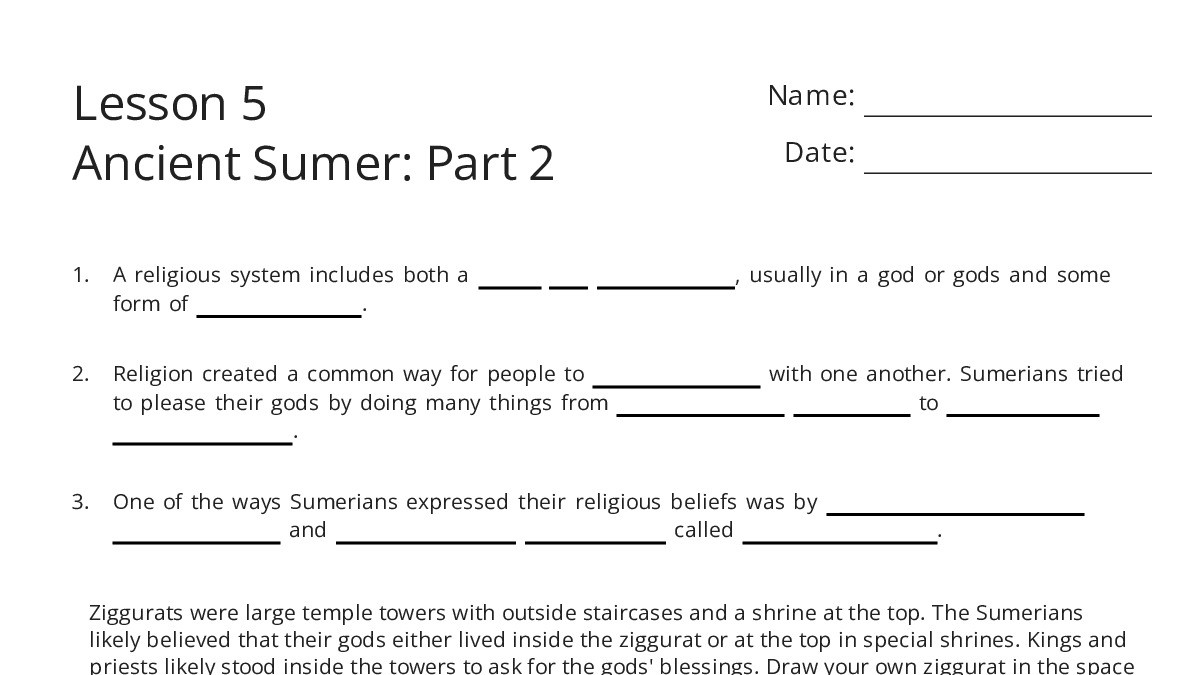 Lesson 5 Ancient Sumer: Part 2 - My Worksheet Maker: Create Your Own ...