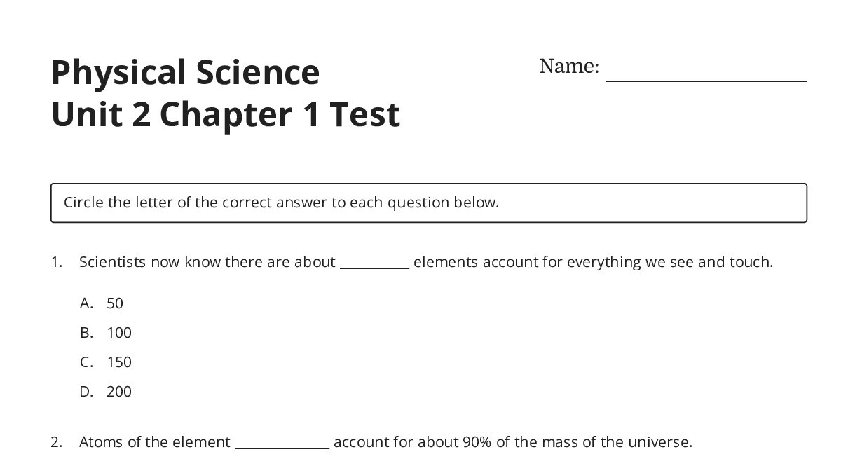 Physical Science Unit 2 Chapter 1 Test - My Worksheet Maker: Create ...