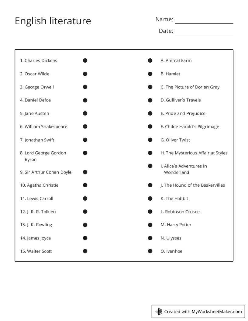 English literature My Worksheet Maker Create Your Own Worksheets