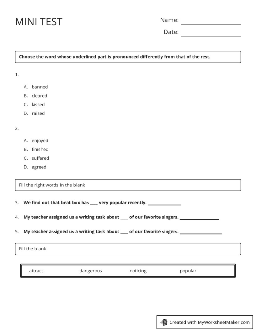 MINI TEST - My Worksheet Maker: Create Your Own Worksheets
