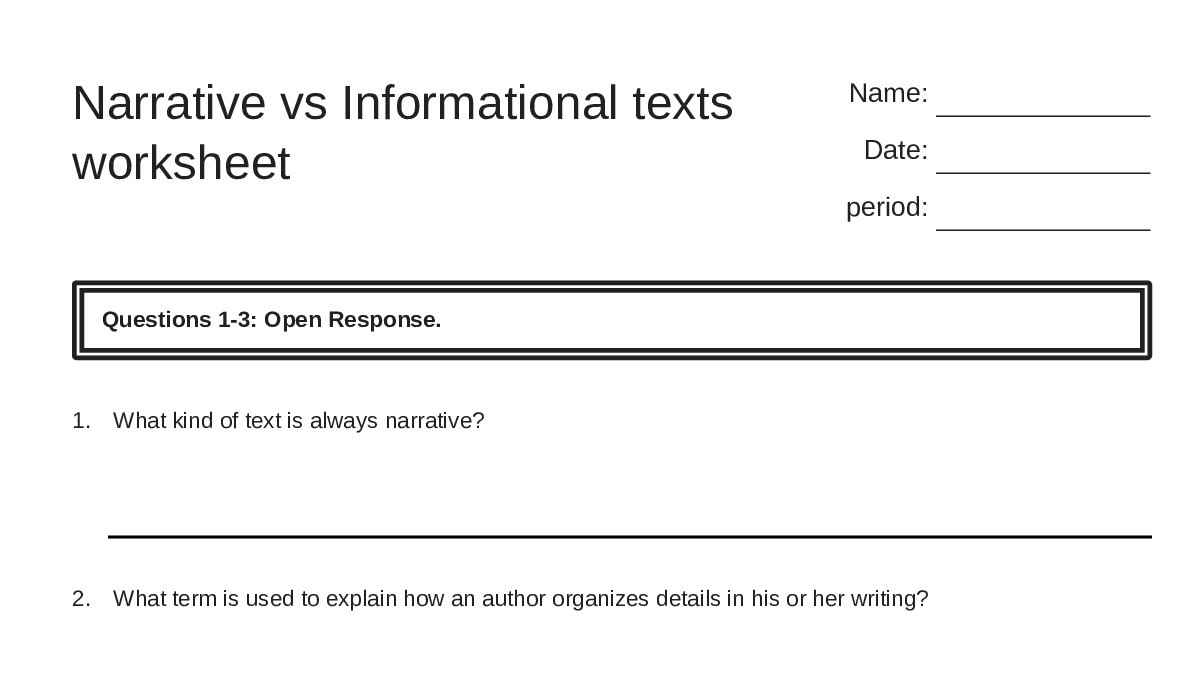 Narrative vs Informational texts worksheet - My Worksheet Maker: Create ...