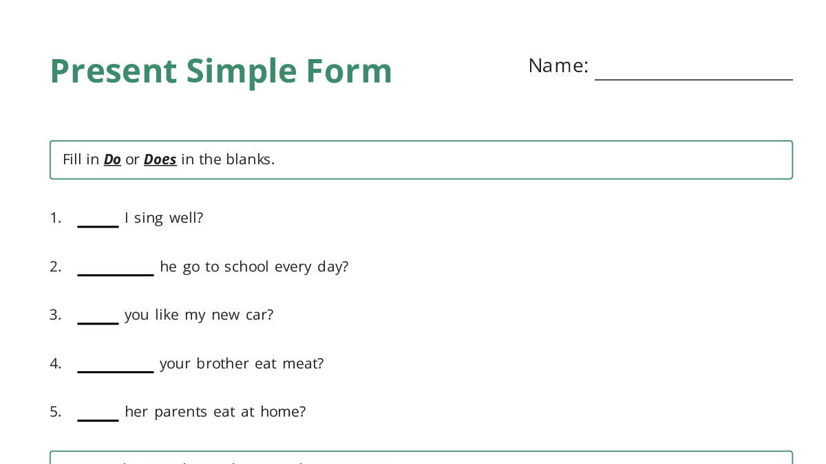 Present Simple Form - My Worksheet Maker: Create Your Own Worksheets