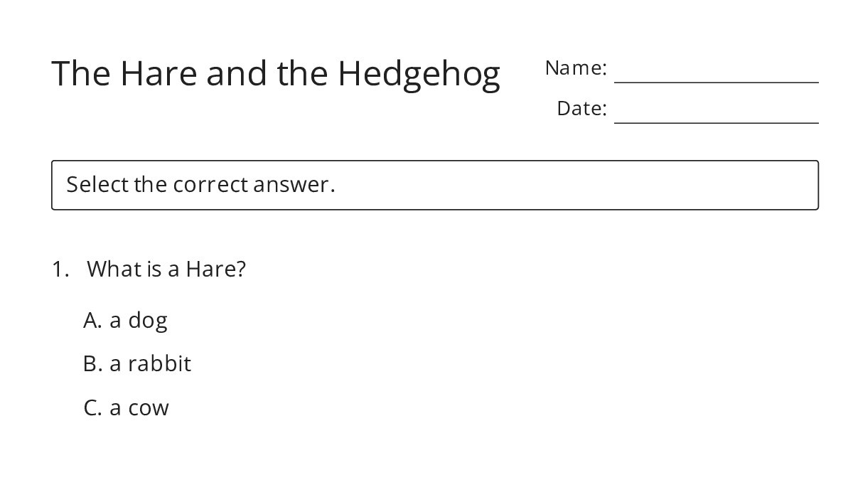 The Hare and the Hedgehog - My Worksheet Maker: Create Your Own Worksheets