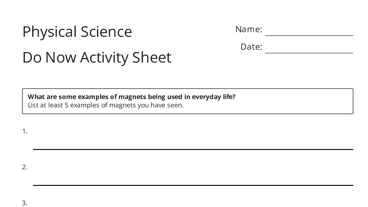 Physical Science Do Now Activity Sheet - My Worksheet Maker: Create ...