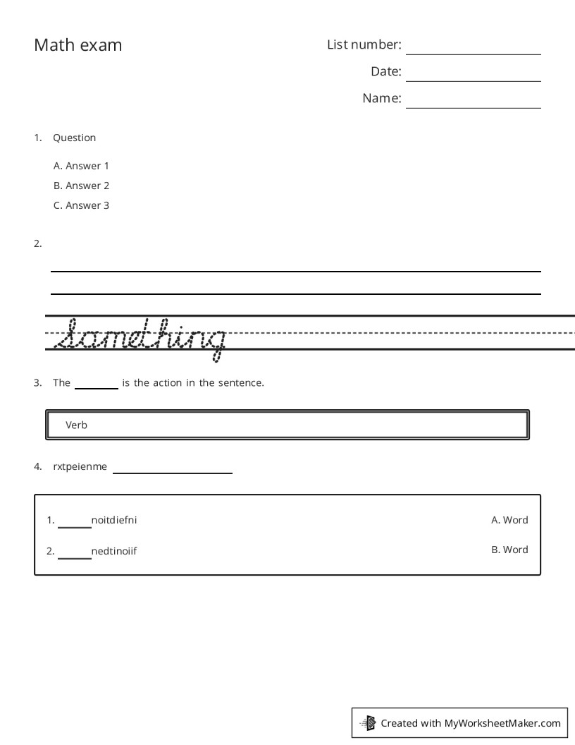 Math exam - My Worksheet Maker: Create Your Own Worksheets