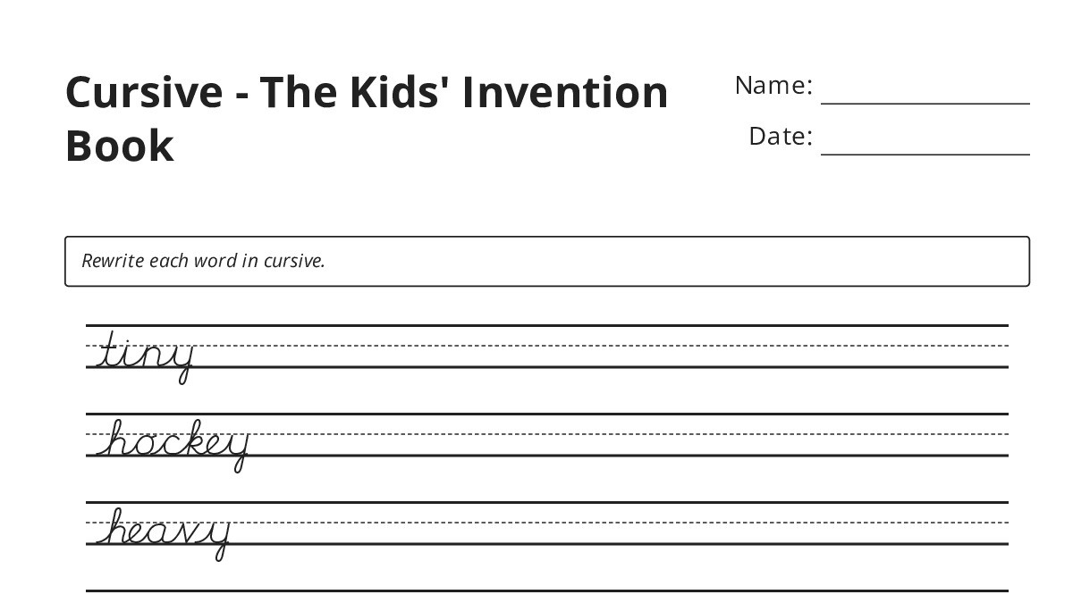 Cursive - The Kids' Invention Book - My Worksheet Maker: Create Your ...