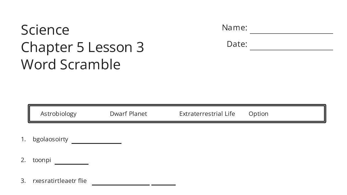Science Chapter 5 Lesson 3 Word Scramble - My Worksheet Maker: Create ...