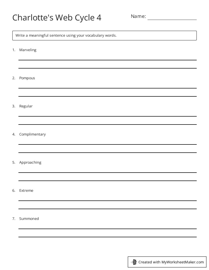 Charlotte's Web Cycle 4 - My Worksheet Maker: Create Your Own Worksheets