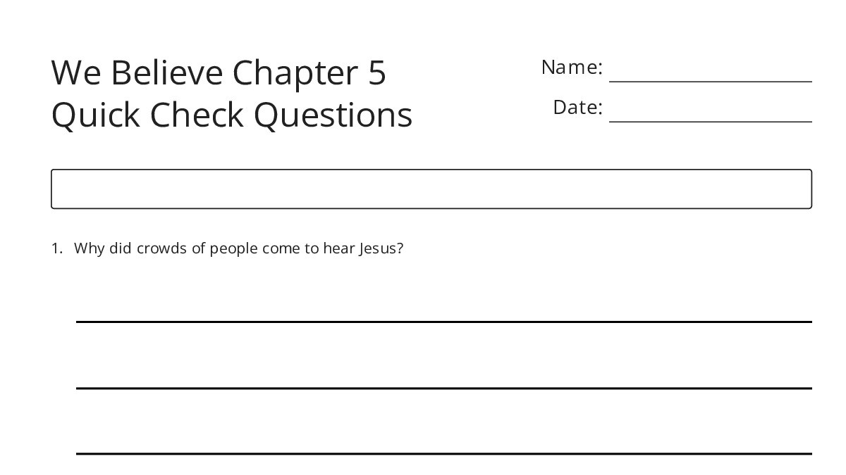 We Believe Chapter 5 Quick Check Questions - My Worksheet Maker: Create ...
