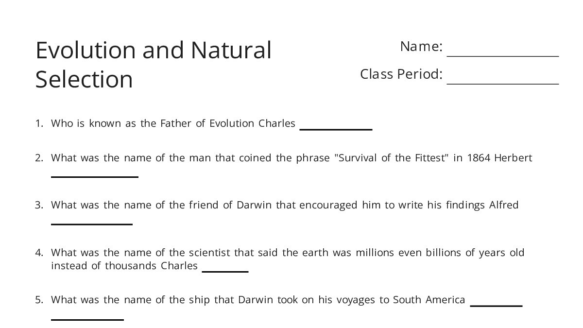 Evolution and Natural Selection - My Worksheet Maker: Create Your Own ...