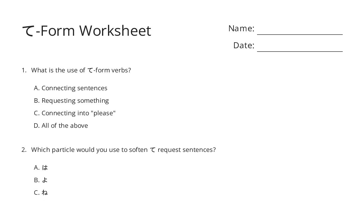 て-Form Worksheet - My Worksheet Maker: Create Your Own Worksheets