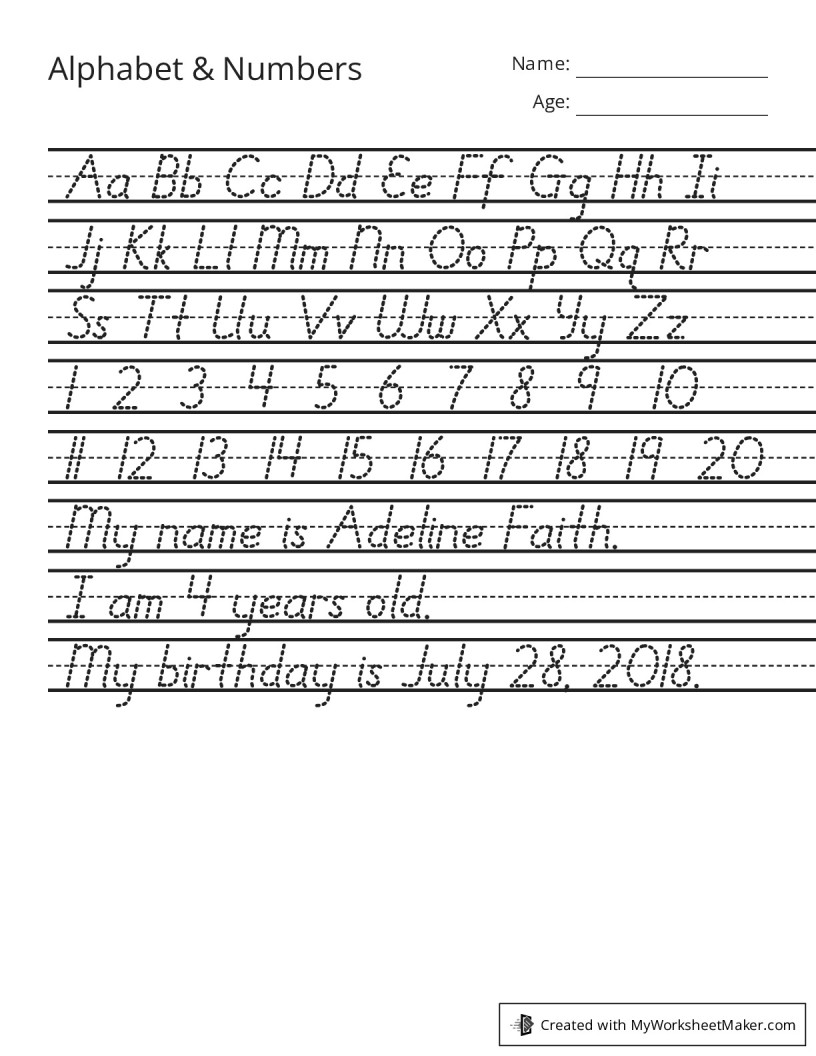 Alphabet &amp; Numbers - My Worksheet Maker: Create Your Own Worksheets