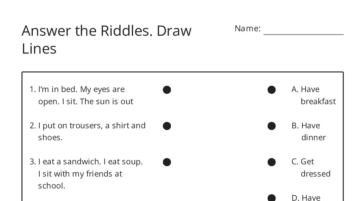 Making Your Own Riddles Answer the Riddles. Draw Lines - My Worksheet Maker: Create Your Own ...