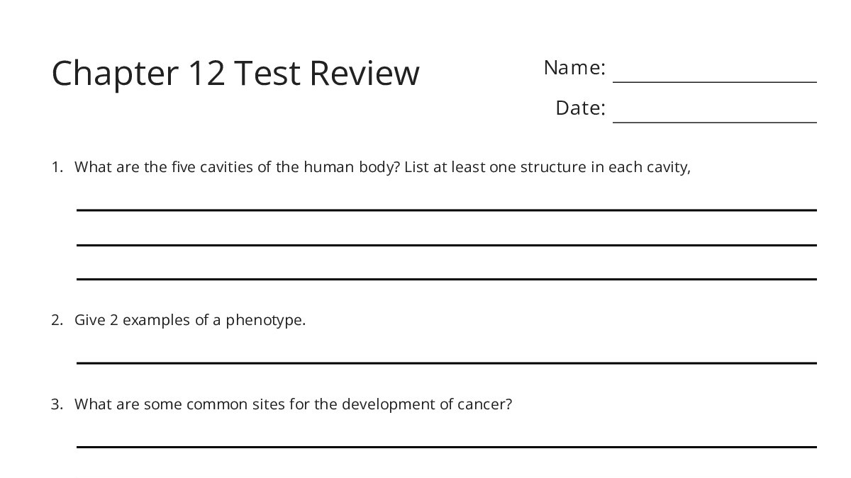 Chapter 12 Test Review - My Worksheet Maker: Create Your Own Worksheets