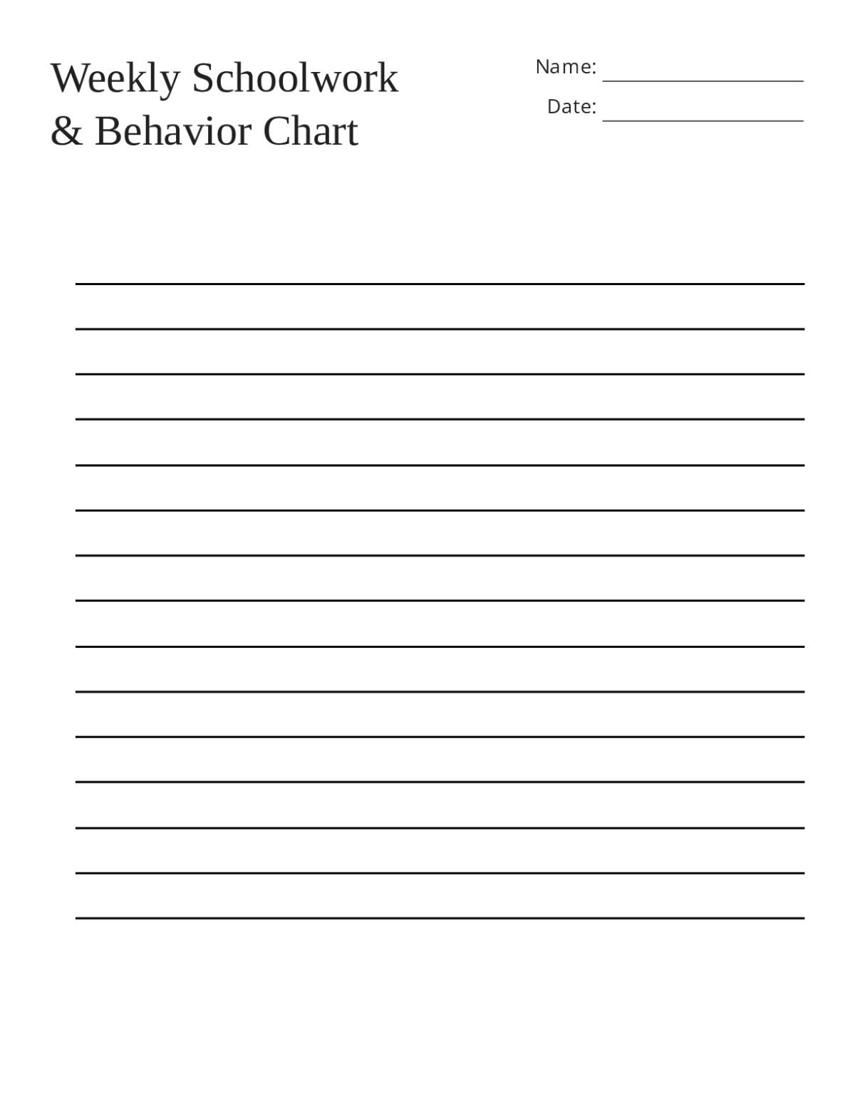 Printable weekly behavior and work-tracking chart for early-elementary classrooms.