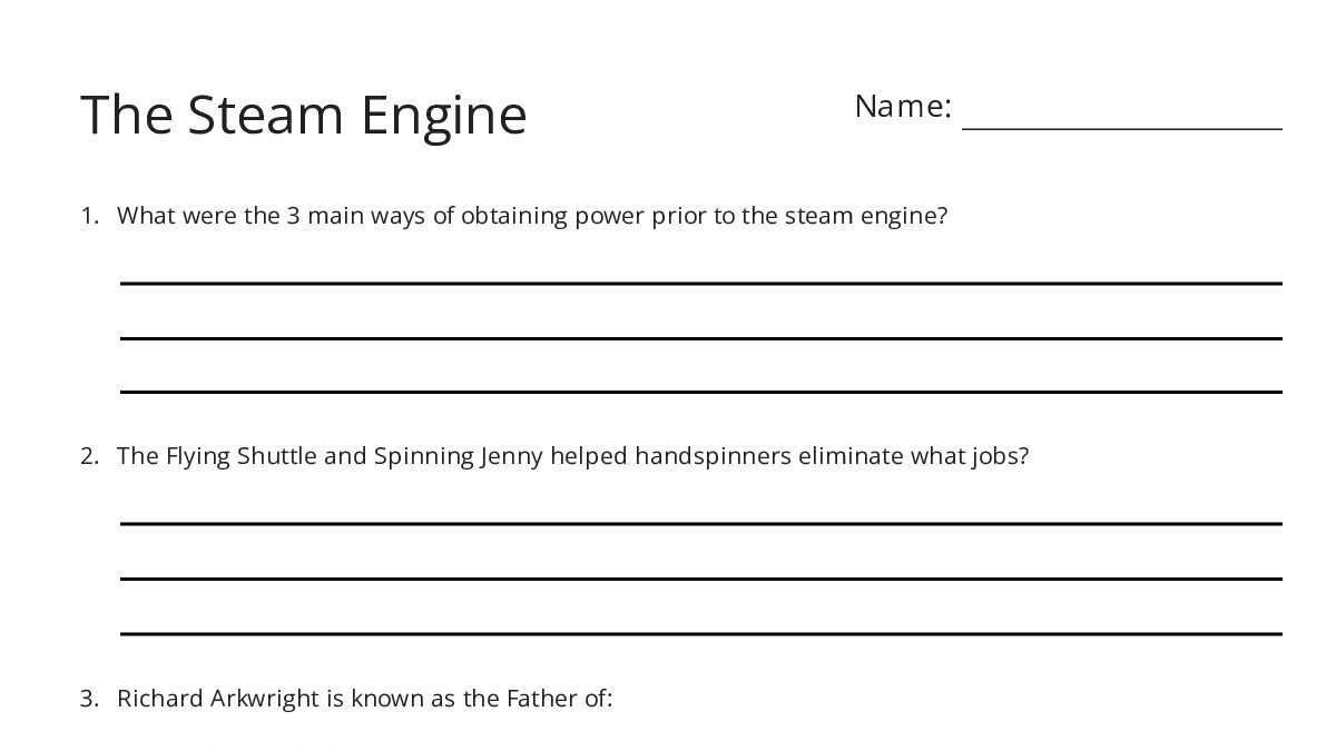 The Steam Engine - My Worksheet Maker: Create Your Own Worksheets