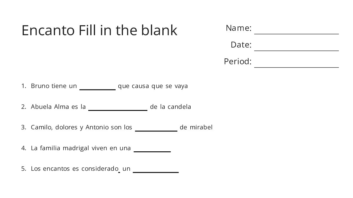 Encanto Fill in the blank - My Worksheet Maker: Create Your Own Worksheets