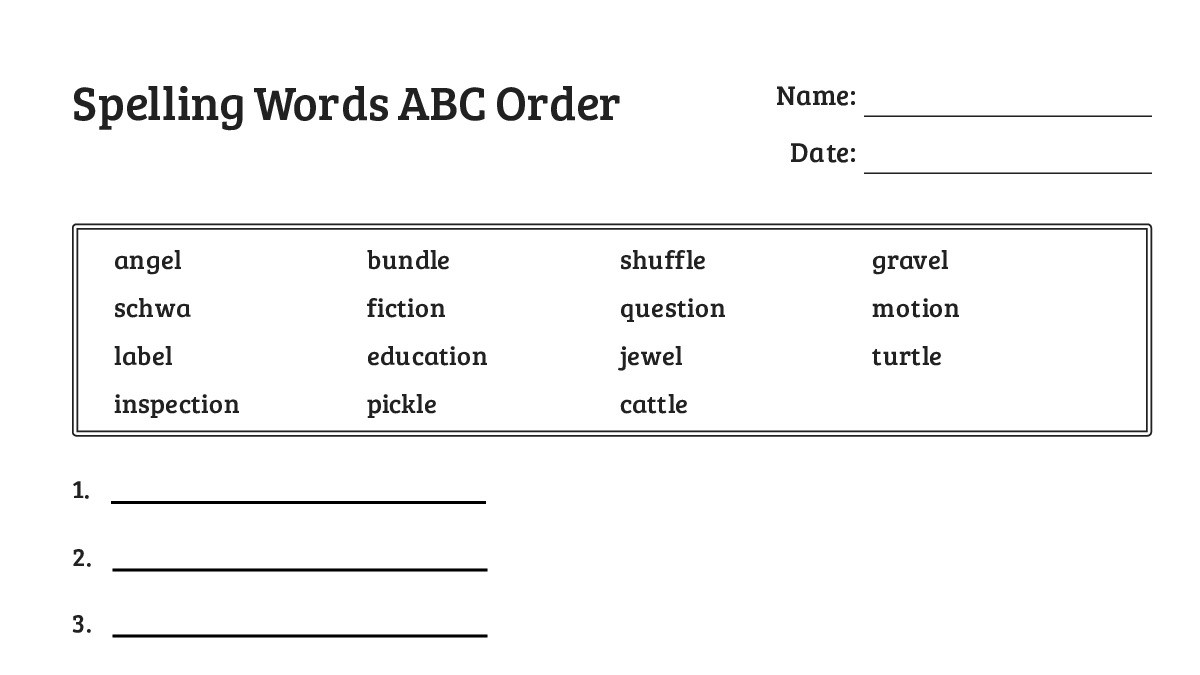 Word Work Abc Spelling Words ABC Order - My Worksheet Maker: Create Your Own Worksheets