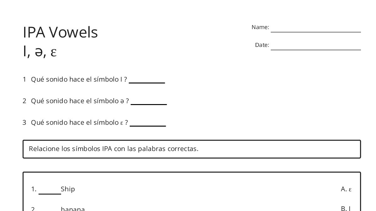 IPA Vowels I, ə, ɛ - My Worksheet Maker: Create Your Own Worksheets