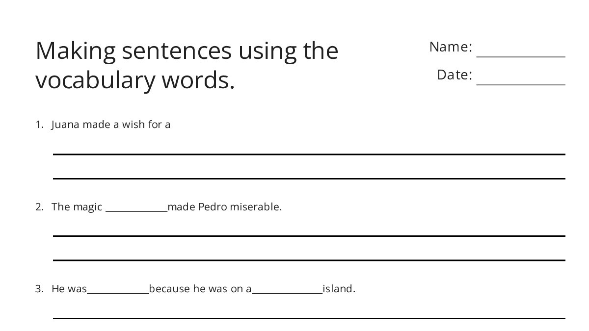 Using Word In A Sentence Making sentences using the vocabulary words. - My Worksheet Maker ...