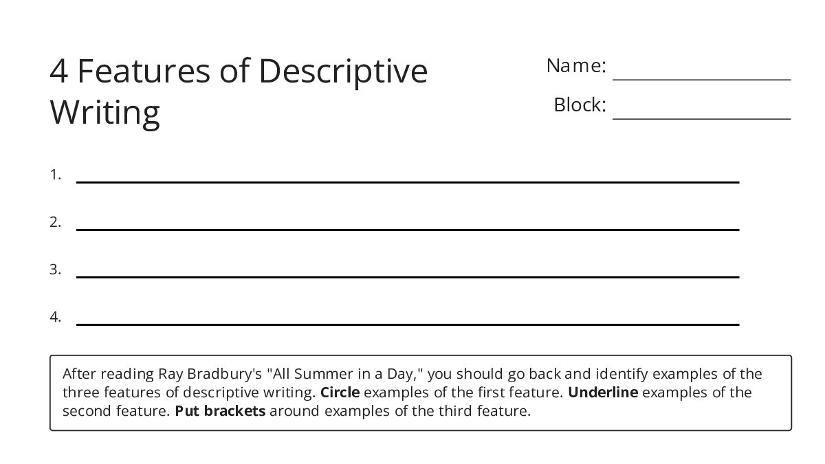4 Features of Descriptive Writing - My Worksheet Maker: Create Your Own ...