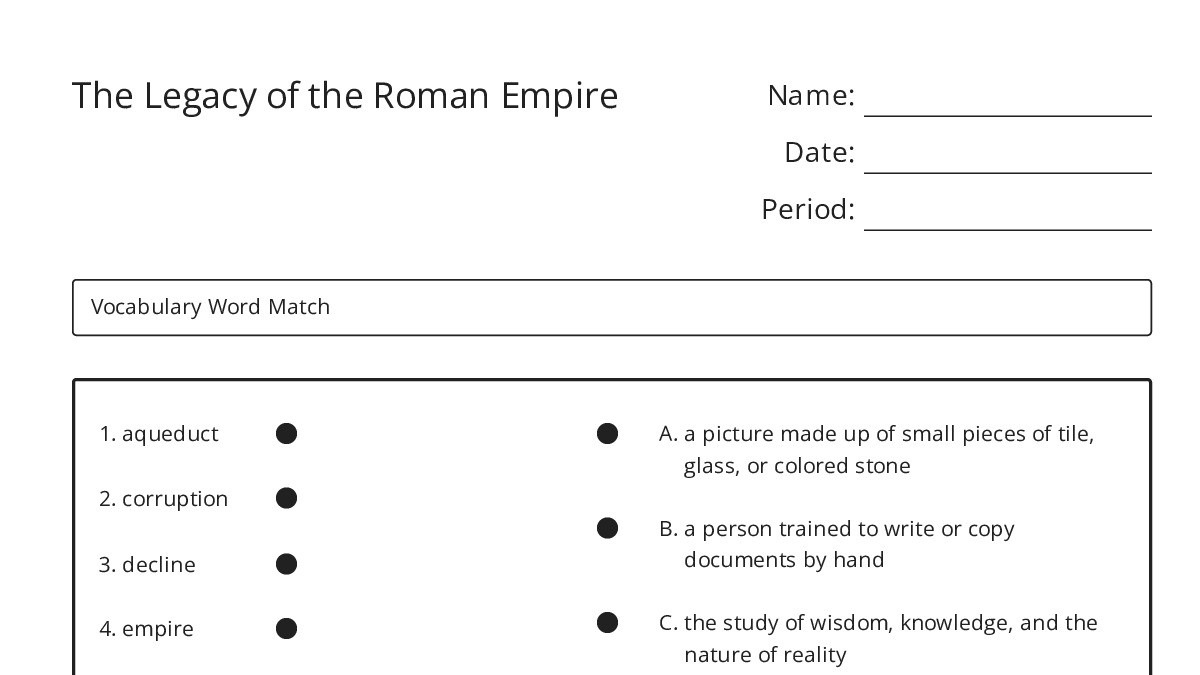 The Legacy of the Roman Empire - My Worksheet Maker: Create Your Own ...