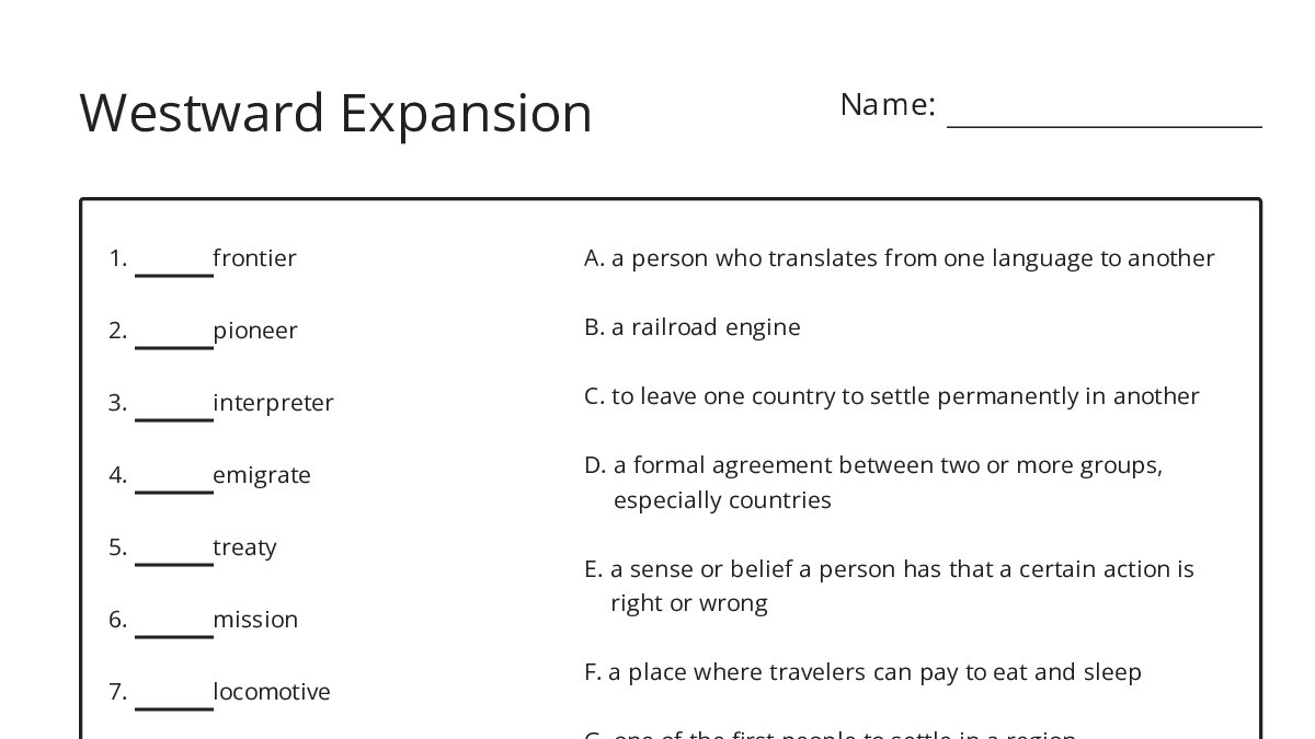Westward Expansion - My Worksheet Maker: Create Your Own Worksheets