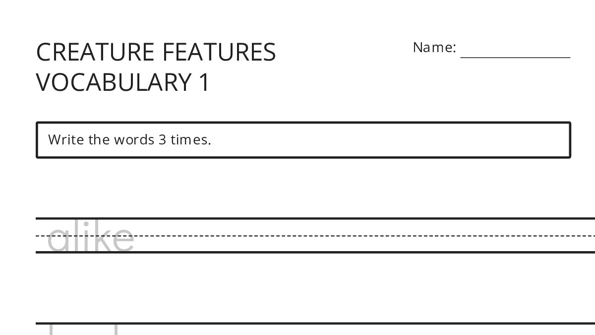 CREATURE FEATURES VOCABULARY 1 - My Worksheet Maker: Create Your Own ...