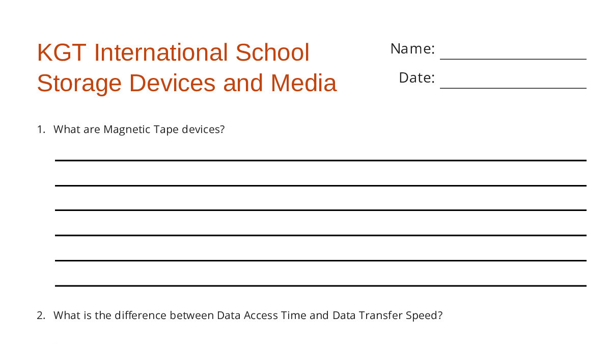KGT International School Storage Devices and Media - My Worksheet Maker ...