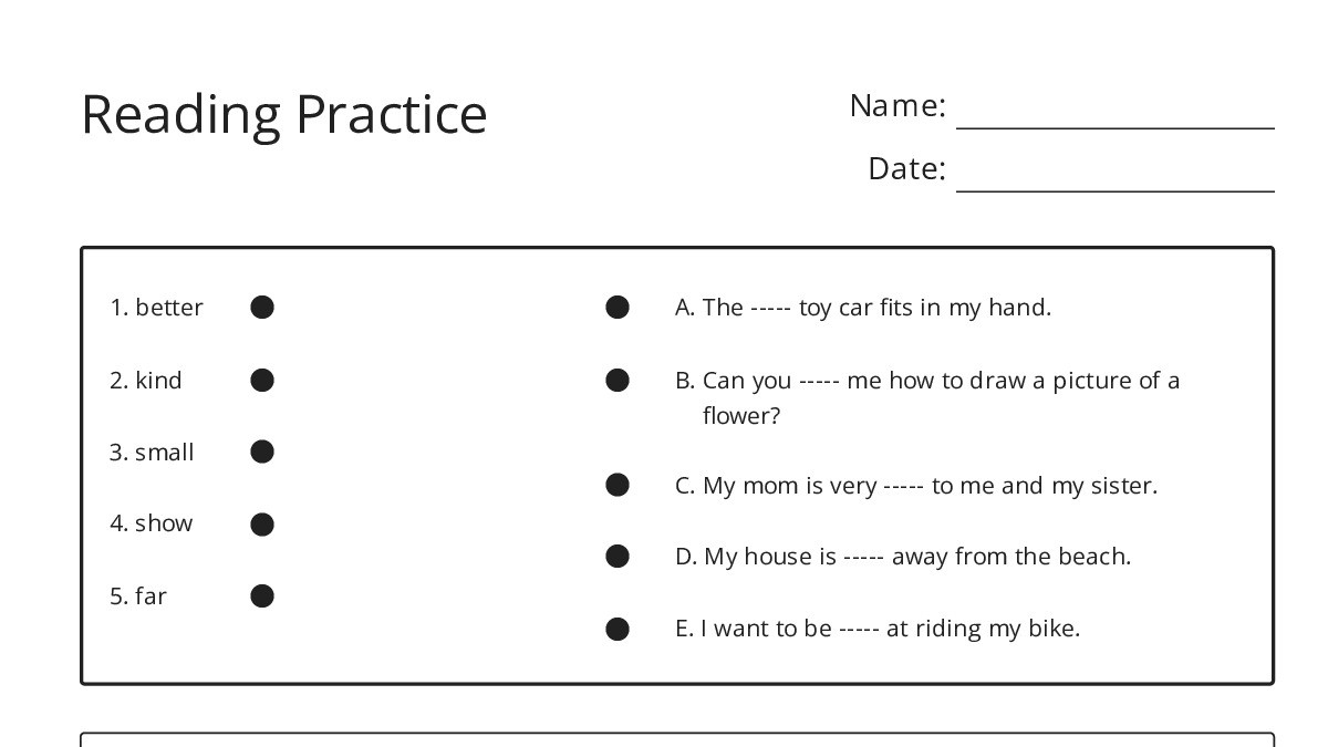 Reading Practice - My Worksheet Maker: Create Your Own Worksheets