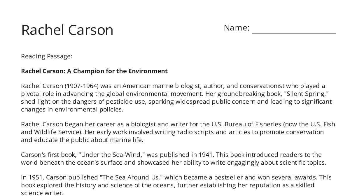Rachel Carson - My Worksheet Maker: Create Your Own Worksheets