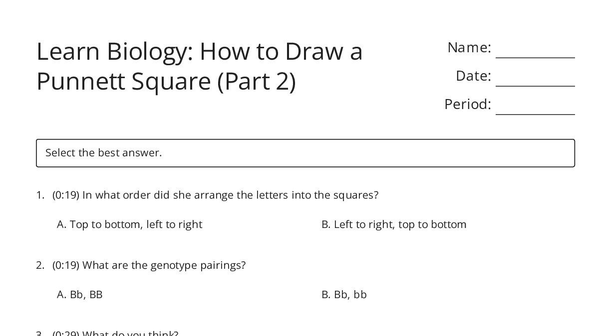 Learn Biology: How to Draw a Punnett Square (Part 2) - My Worksheet ...