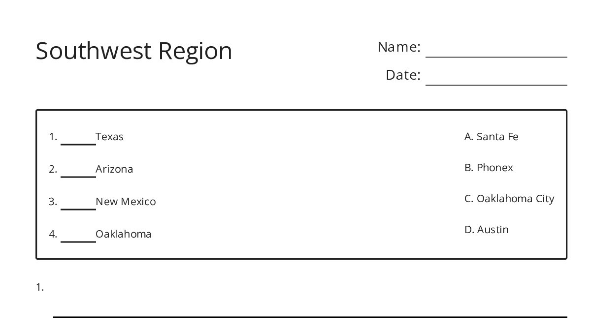 Southwest Region - My Worksheet Maker: Create Your Own Worksheets