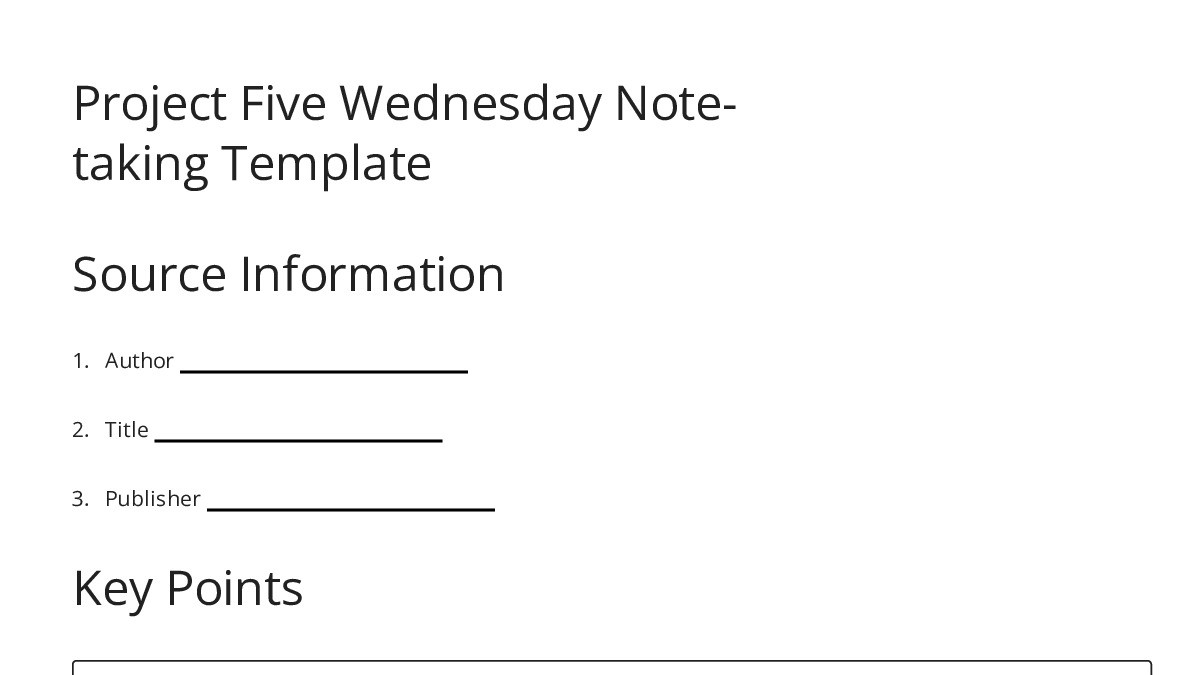 Wednesday Taking Notes Project Five Wednesday Note-taking Template - My Worksheet Maker ...