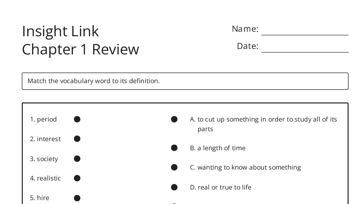 Insight Link Chapter 1 Review - My Worksheet Maker: Create Your Own ...