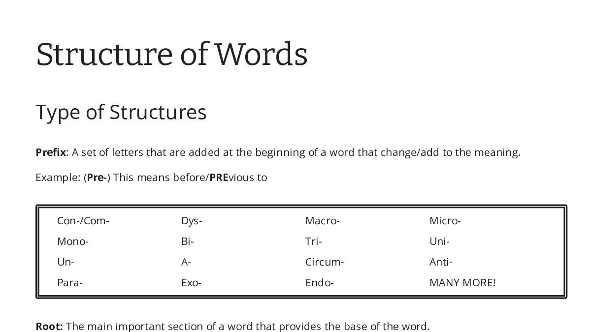 Structure of Words - My Worksheet Maker: Create Your Own Worksheets