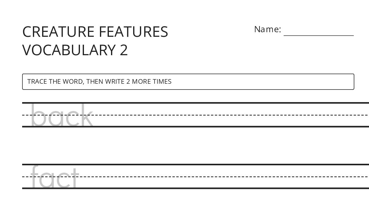 CREATURE FEATURES VOCABULARY 2 - My Worksheet Maker: Create Your Own ...