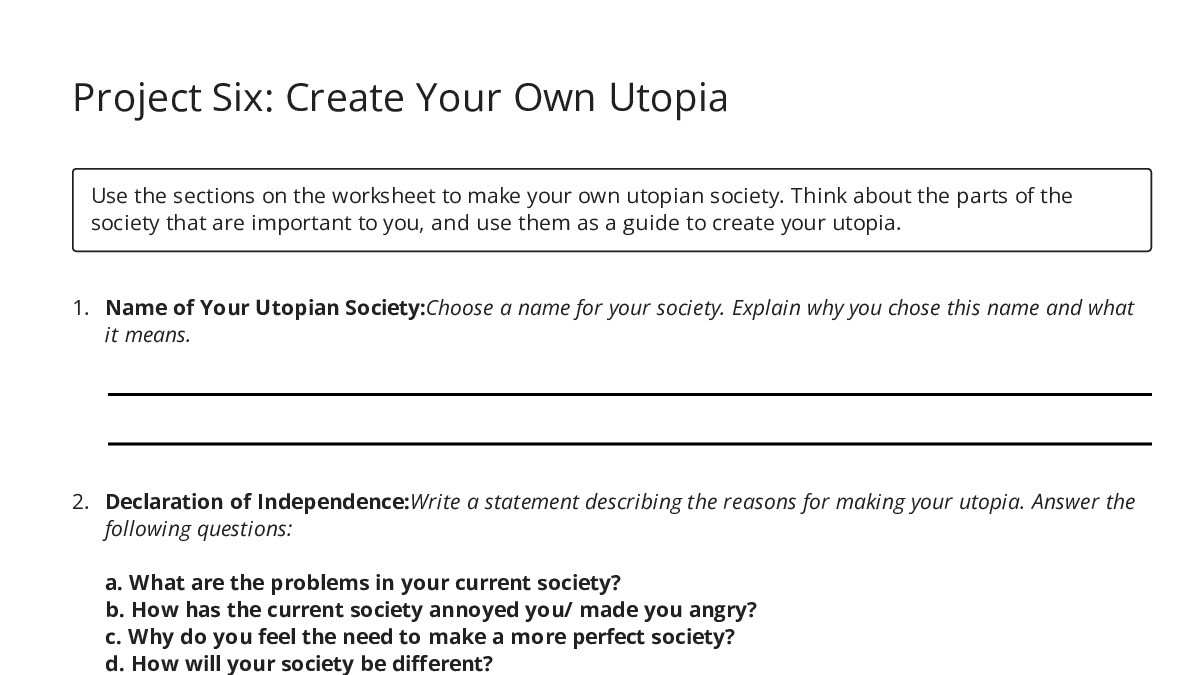 Project Six: Create Your Own Utopia - My Worksheet Maker: Create Your ...