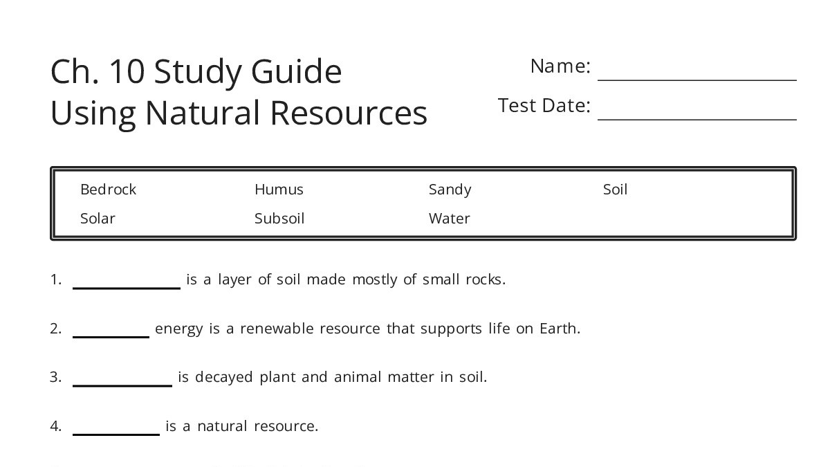 Ch. 10 Study Guide Using Natural Resources - My Worksheet Maker: Create ...