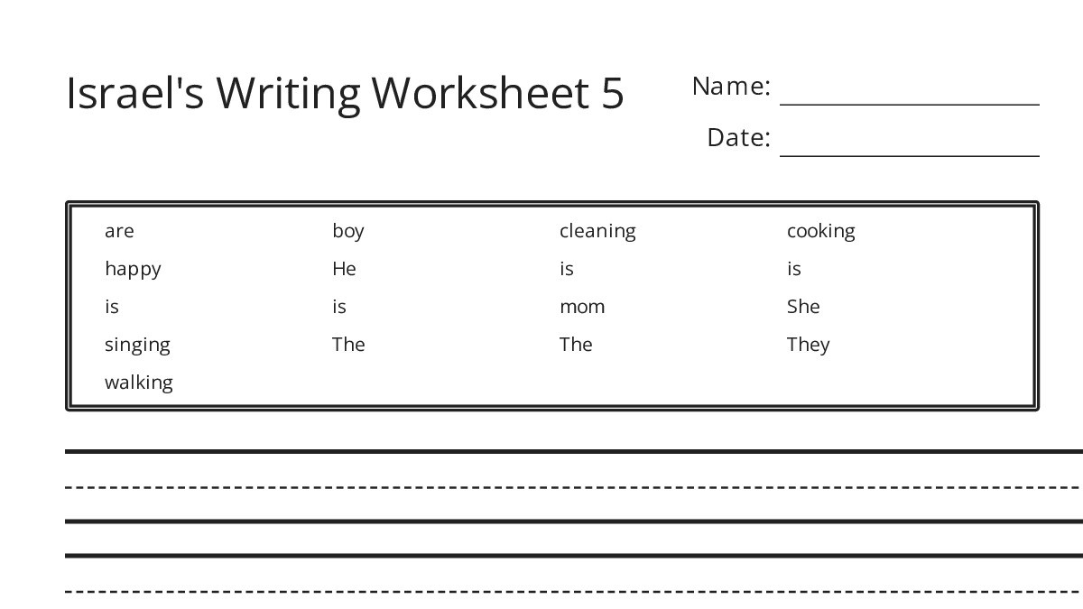 Isl Writing Practice Israel's Writing Worksheet 5 - My Worksheet Maker: Create Your Own ...
