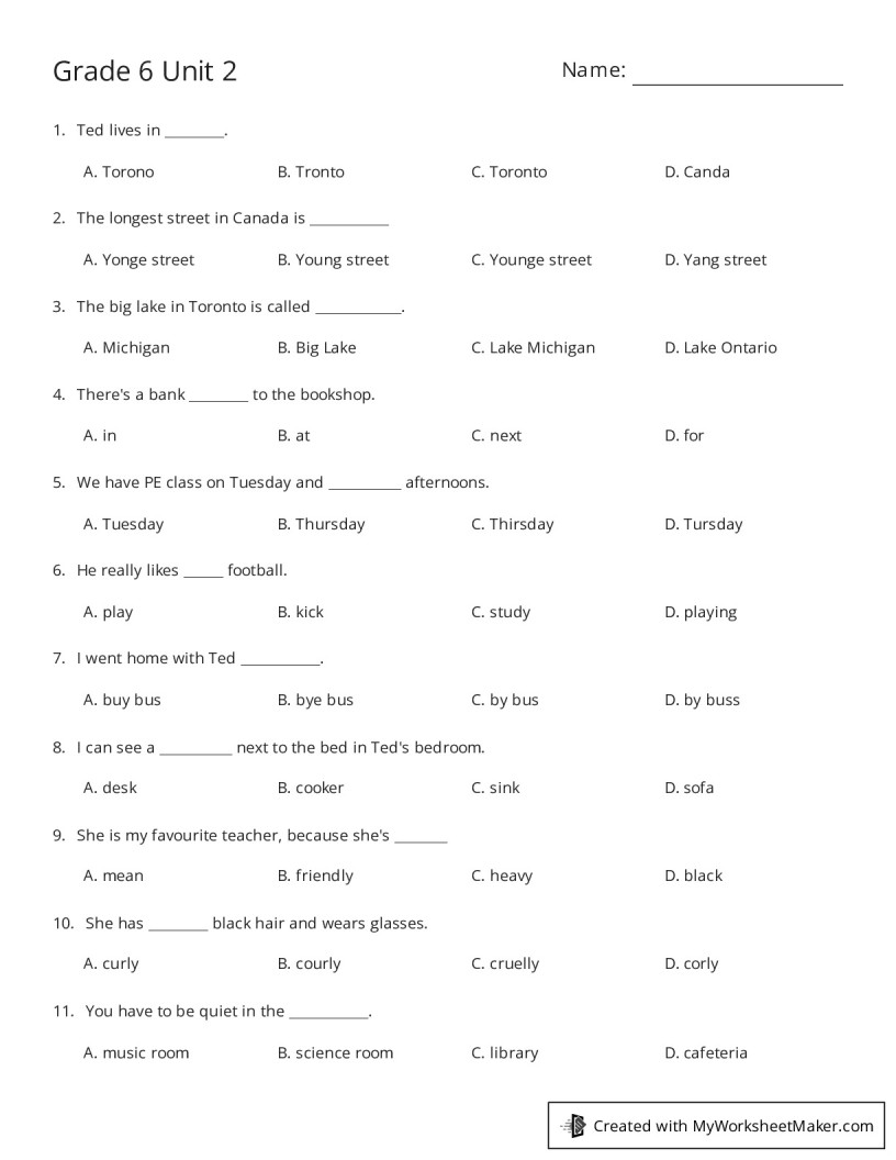 Grade 6 Unit 2 - My Worksheet Maker: Create Your Own Worksheets