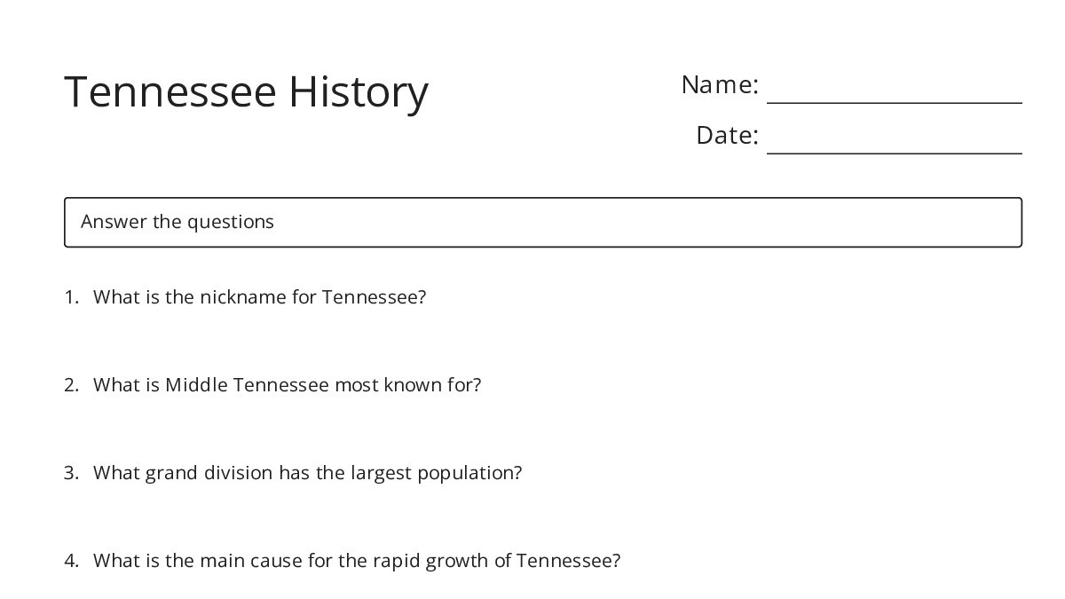 Tennessee History - My Worksheet Maker: Create Your Own Worksheets