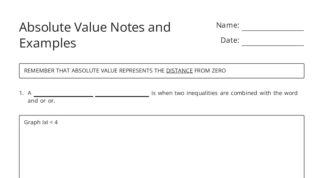 Absolute Value Notes and Examples - My Worksheet Maker: Create Your Own ...