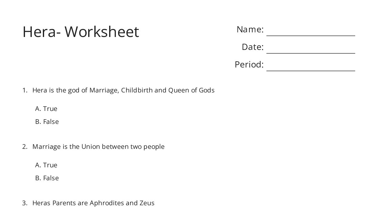 Hera- Worksheet - My Worksheet Maker: Create Your Own Worksheets